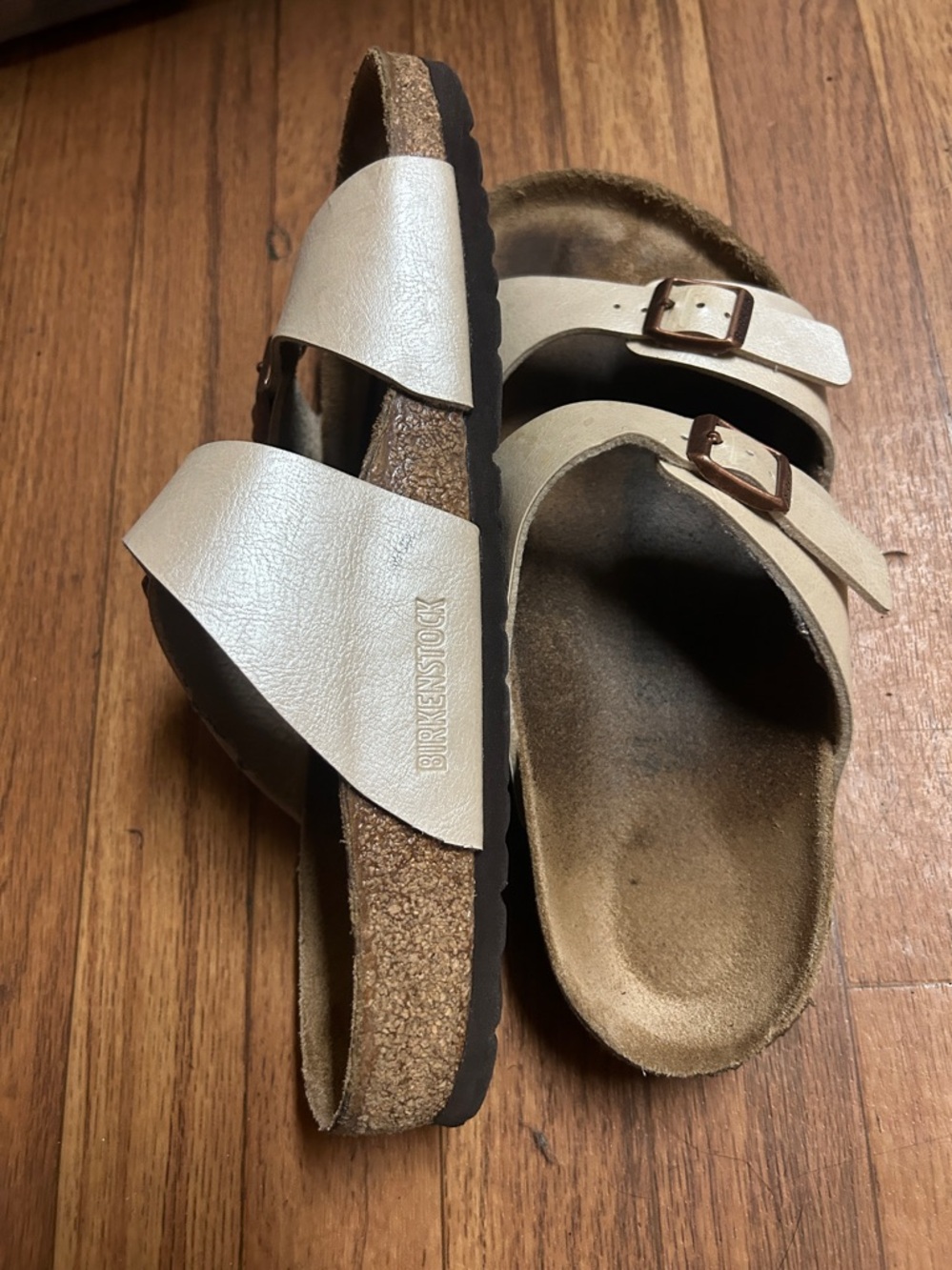Birkenstock Double Strap Cream Buckle Sandals - Picture 3 of 4
